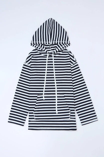 Stripe Kangaroo Pocket Drawstring Hoodie - Chic Meadow Boutique 