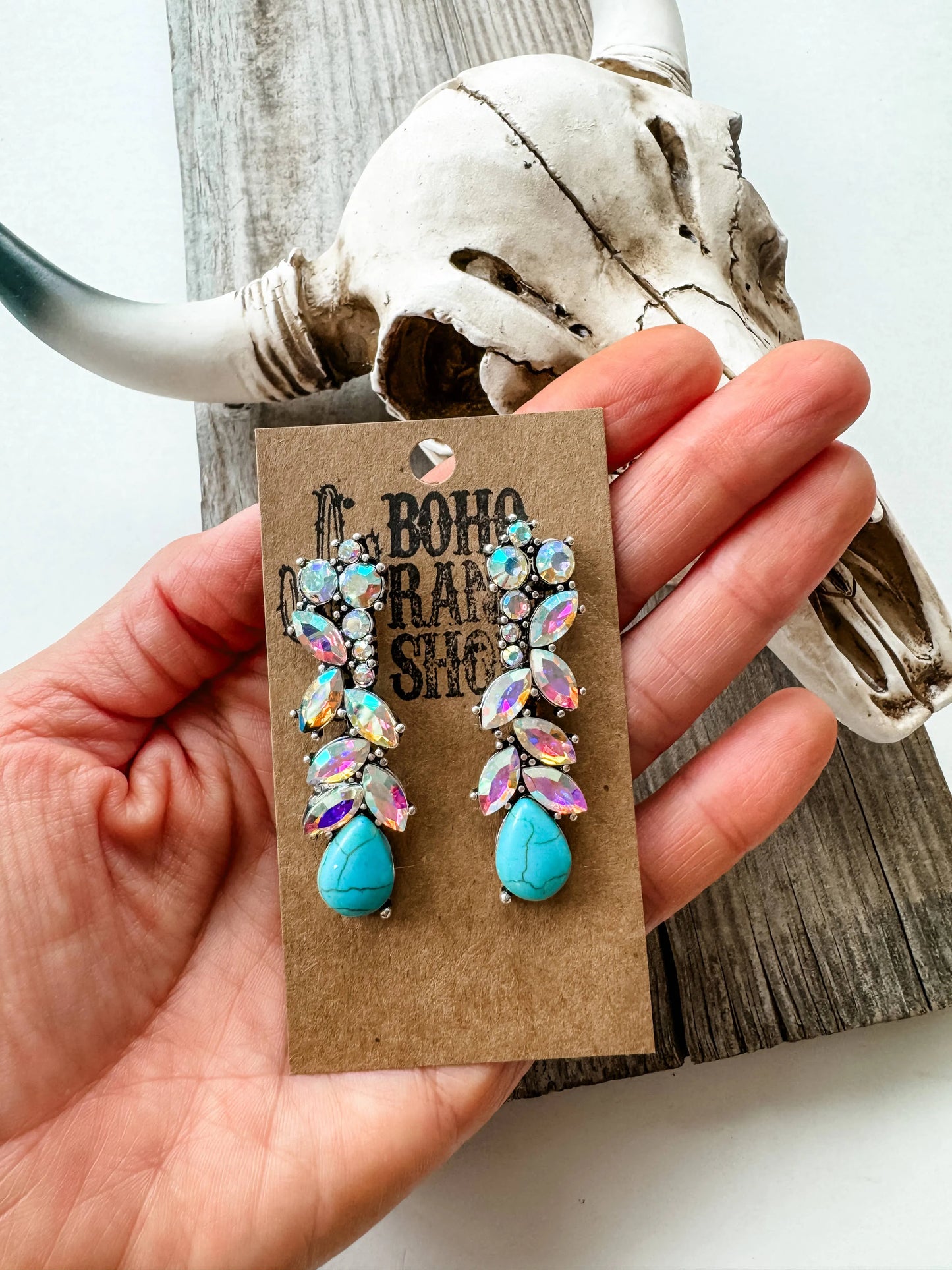 Western Flower Stone Drop Stud Earrings - Chic Meadow Boutique 