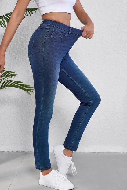 Bottoms/Jeans Ashleigh Blue Multiple Pockets Straight Leg Washed Stretchy Knit Casual Jeans