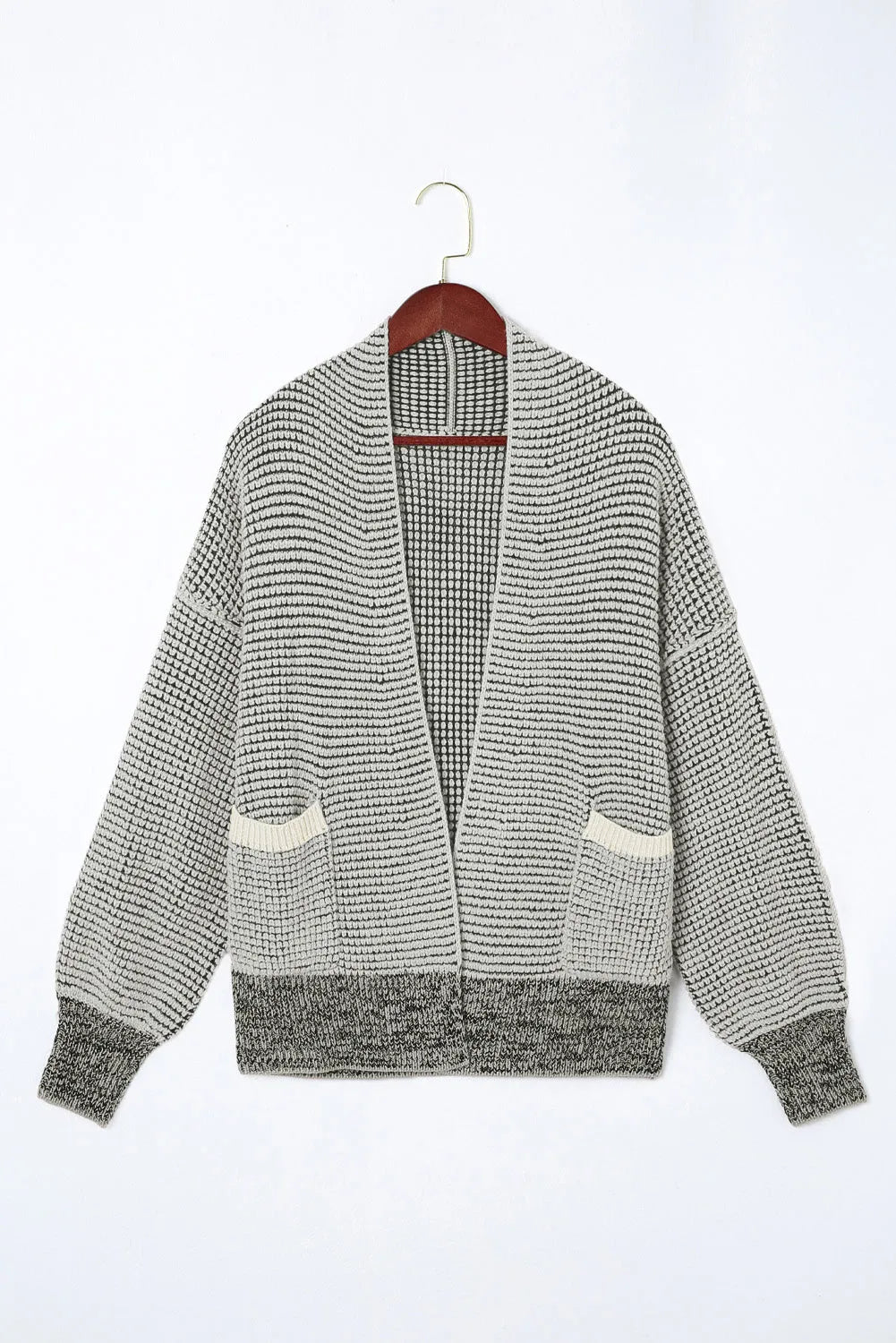 Gray Chunky Waffle Knit Oversized Collar Cardigan - Chic Meadow Boutique 