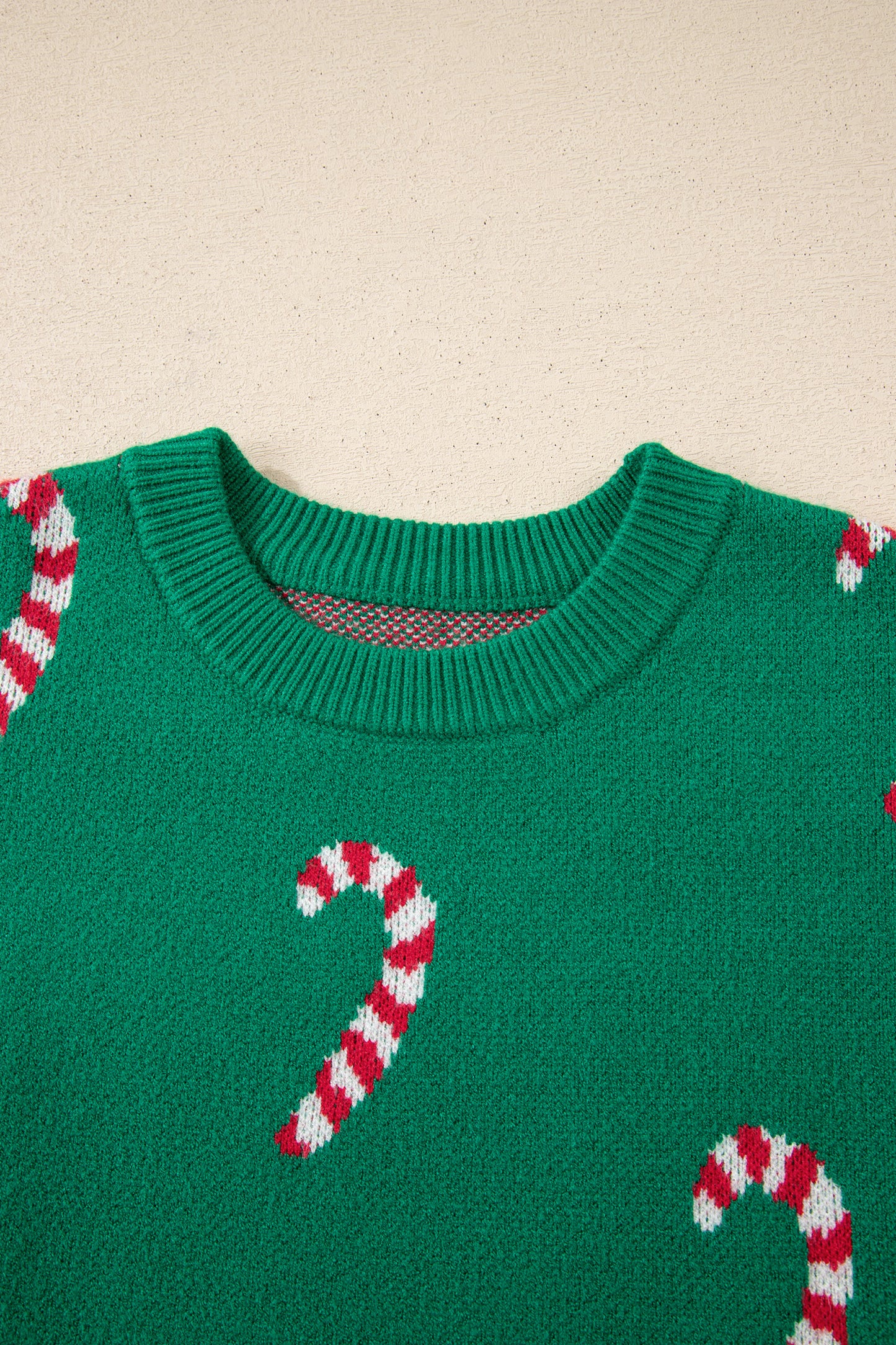 Dark Green Christmas Candy Cane Holiday Drop Shoulder Sweater