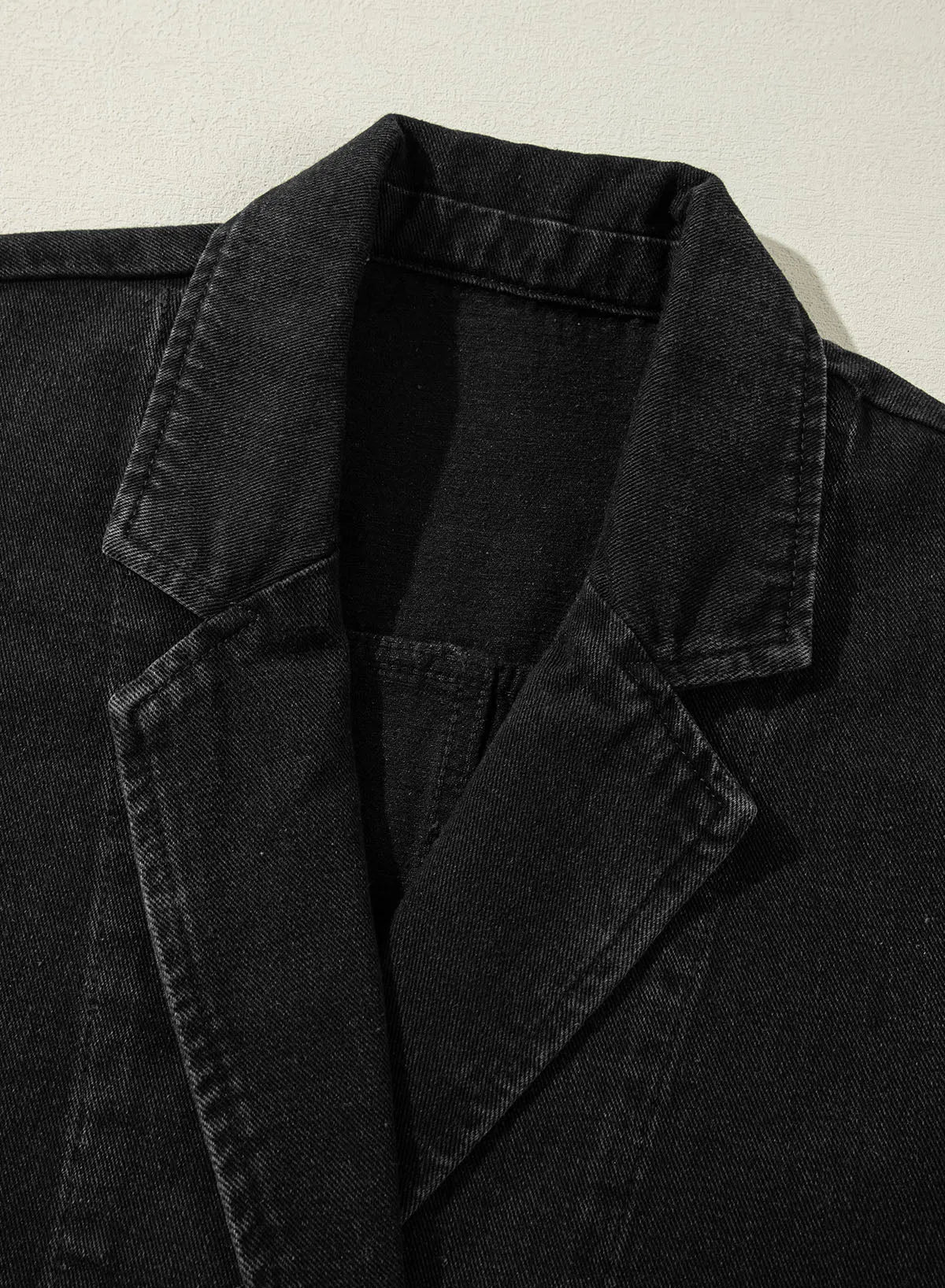 Black Side Pockets Lapel Collar Denim Jacket - Chic Meadow Boutique 