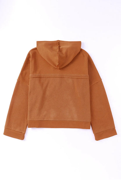 Orange Casual Button Solid Patchwork Trim Hoodie - Chic Meadow Boutique 