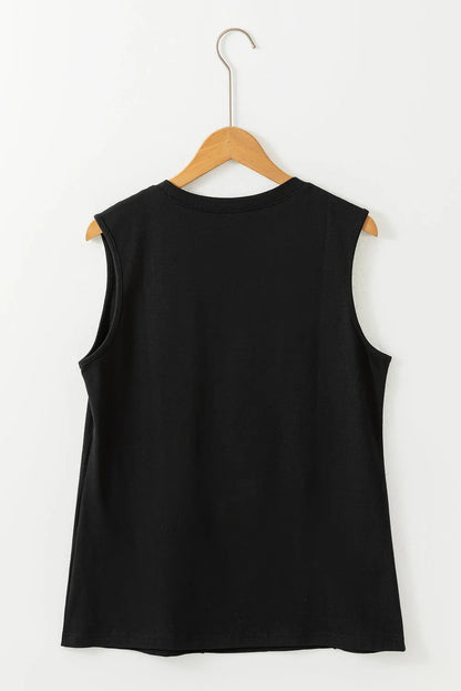 Black Crew Neck Pleated Tank Top - Chic Meadow Boutique 