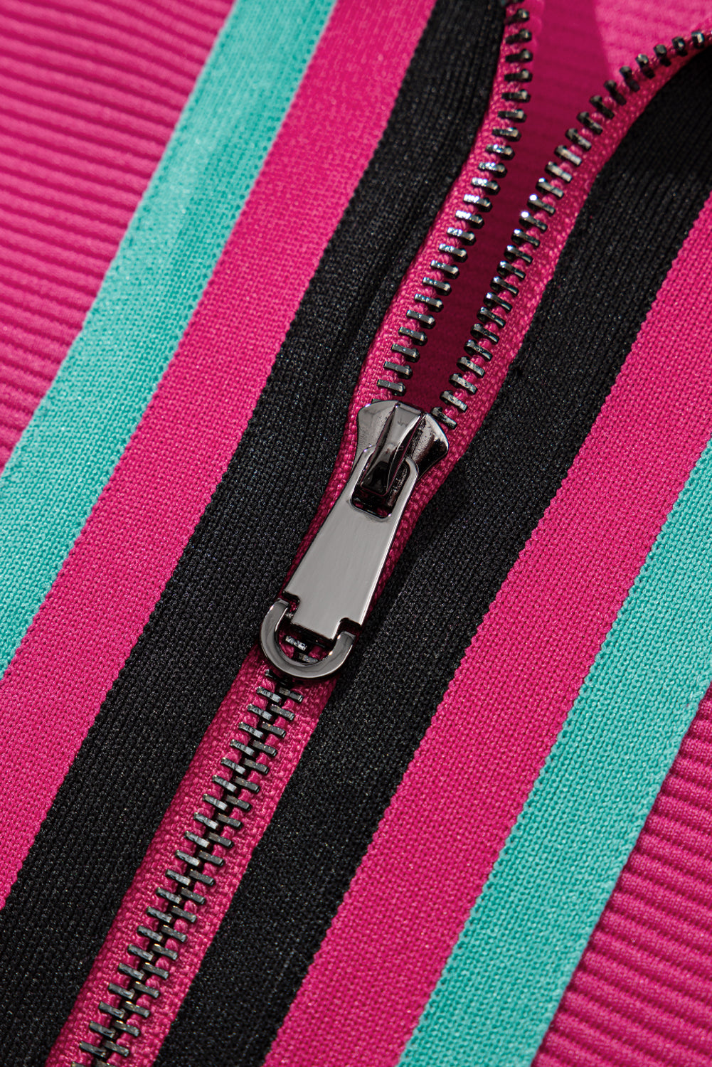 Strawberry Pink Striped Detail Flutter Sleeve Zipped Collar Short Set