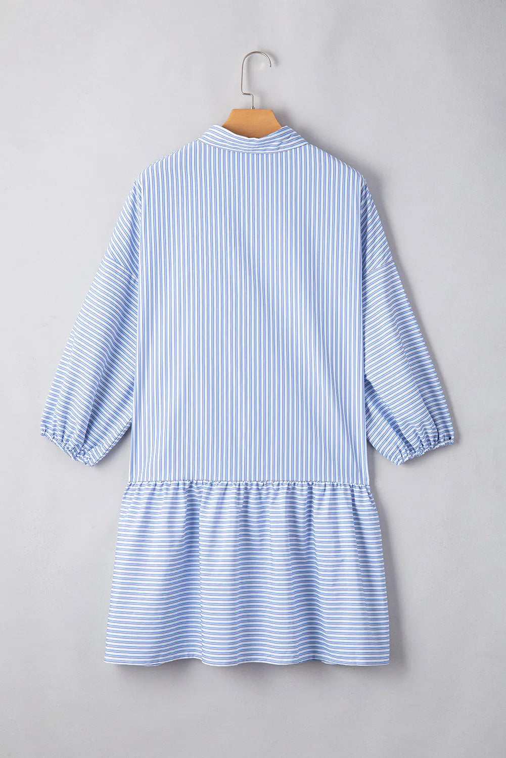 Sky Blue Stripe Bubble Sleeve Chest Pockets Buttoned Shirt Dress - Chic Meadow Boutique 