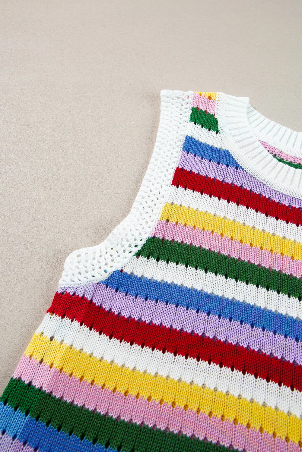 Multicolour Striped Knitted Eyelet Slim Sweater Vest - Chic Meadow Boutique 