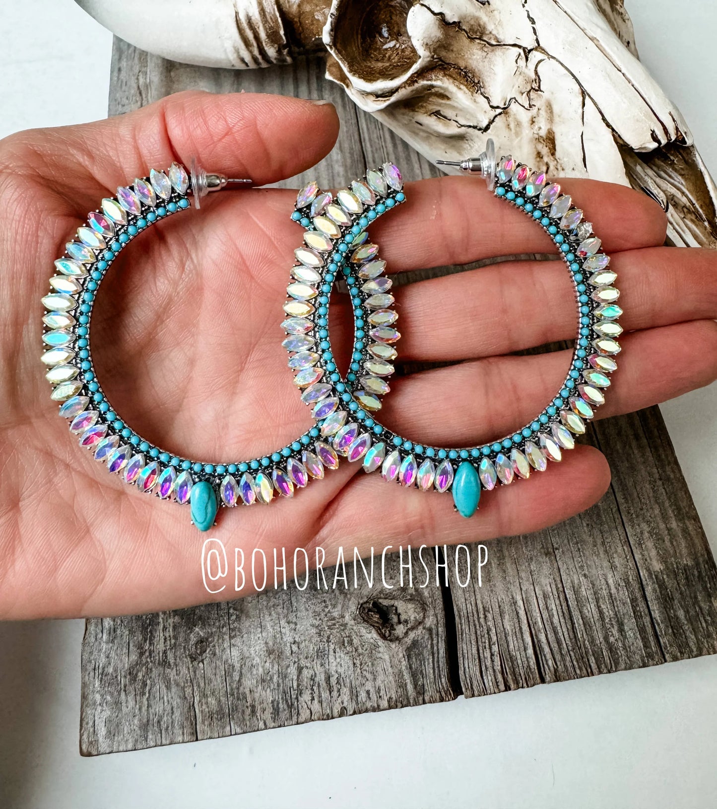 Western Glass Bling Stone Post Hoop Earrings - Chic Meadow Boutique 