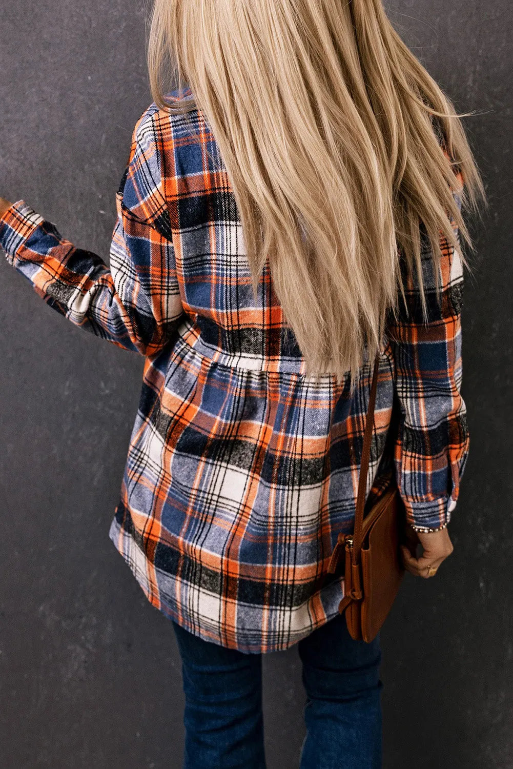 Outerwear/Plaid Shackets Multicolor Plaid Button Down Ruffled Shirt Jacket