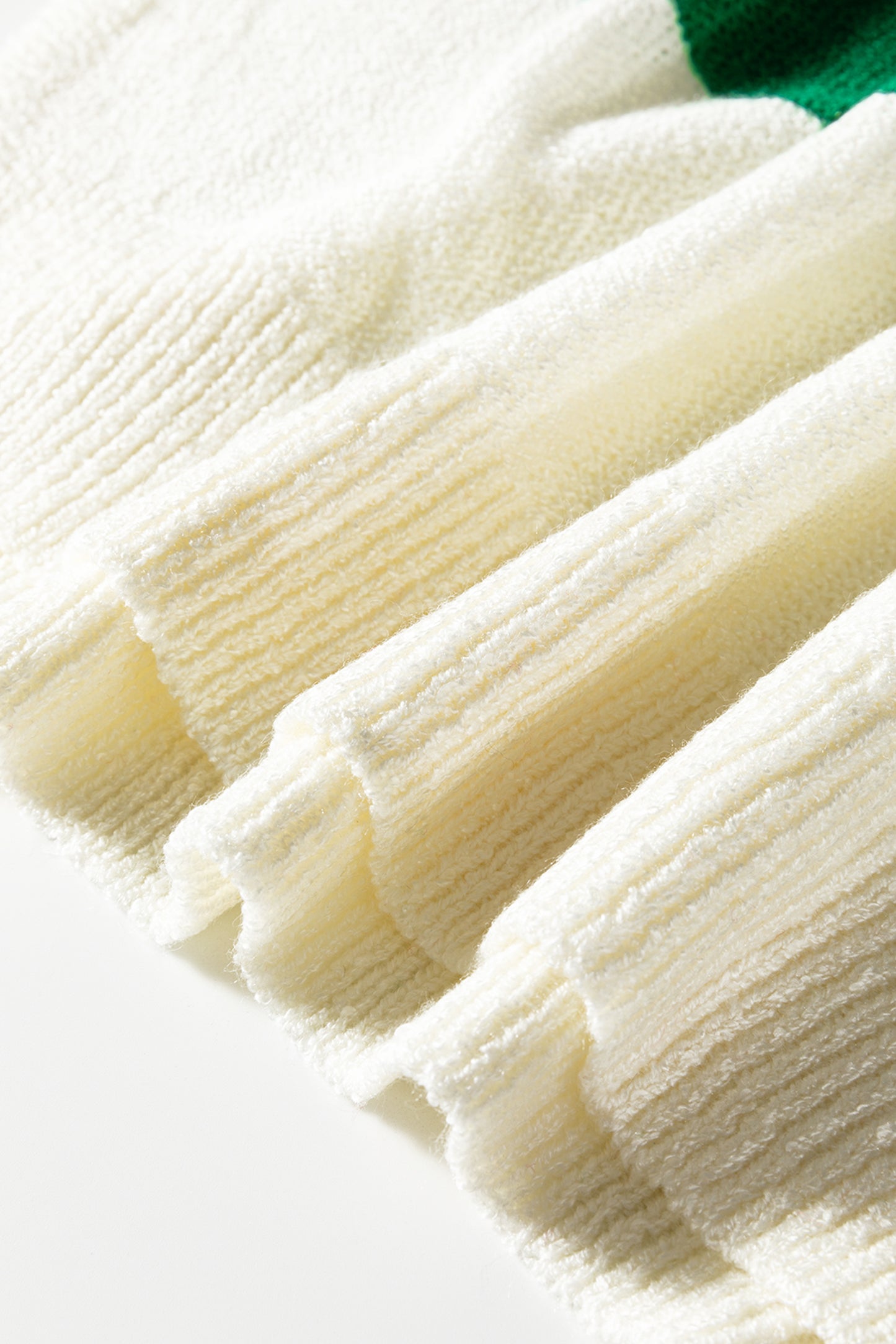 Green Stripe Loose Color Block Drop Shoulder Bubble Sleeve Sweater