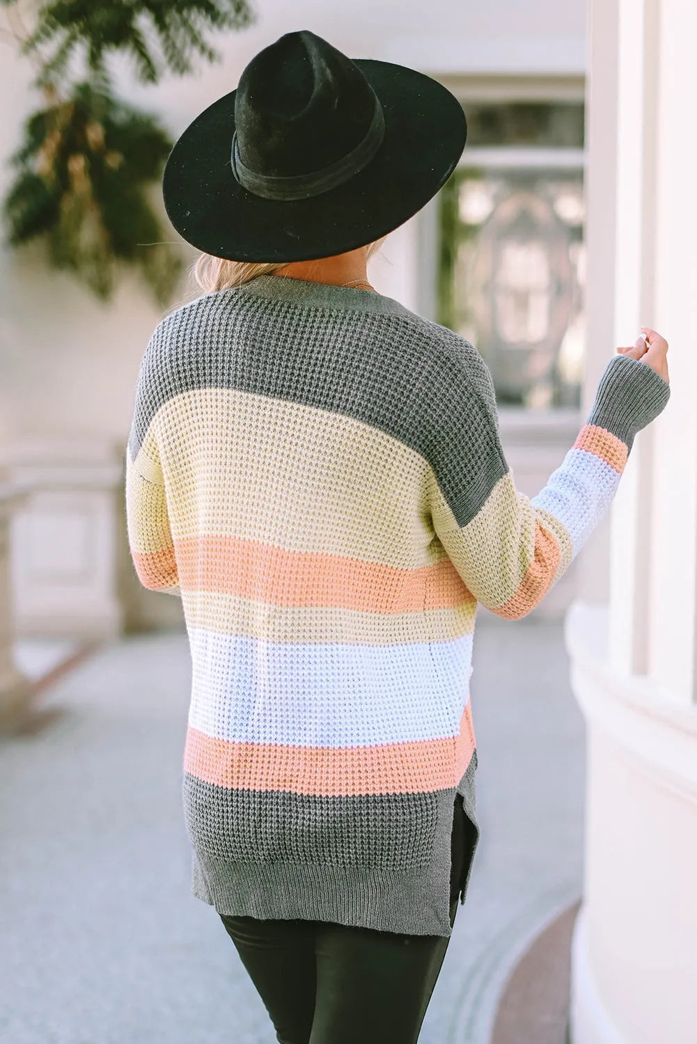 Multicolor Color Block Striped Pocketed Open Cardigan - Chic Meadow Boutique 