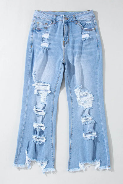 Sky Blue Heavy Destroyed High Waist Jeans - Chic Meadow Boutique 