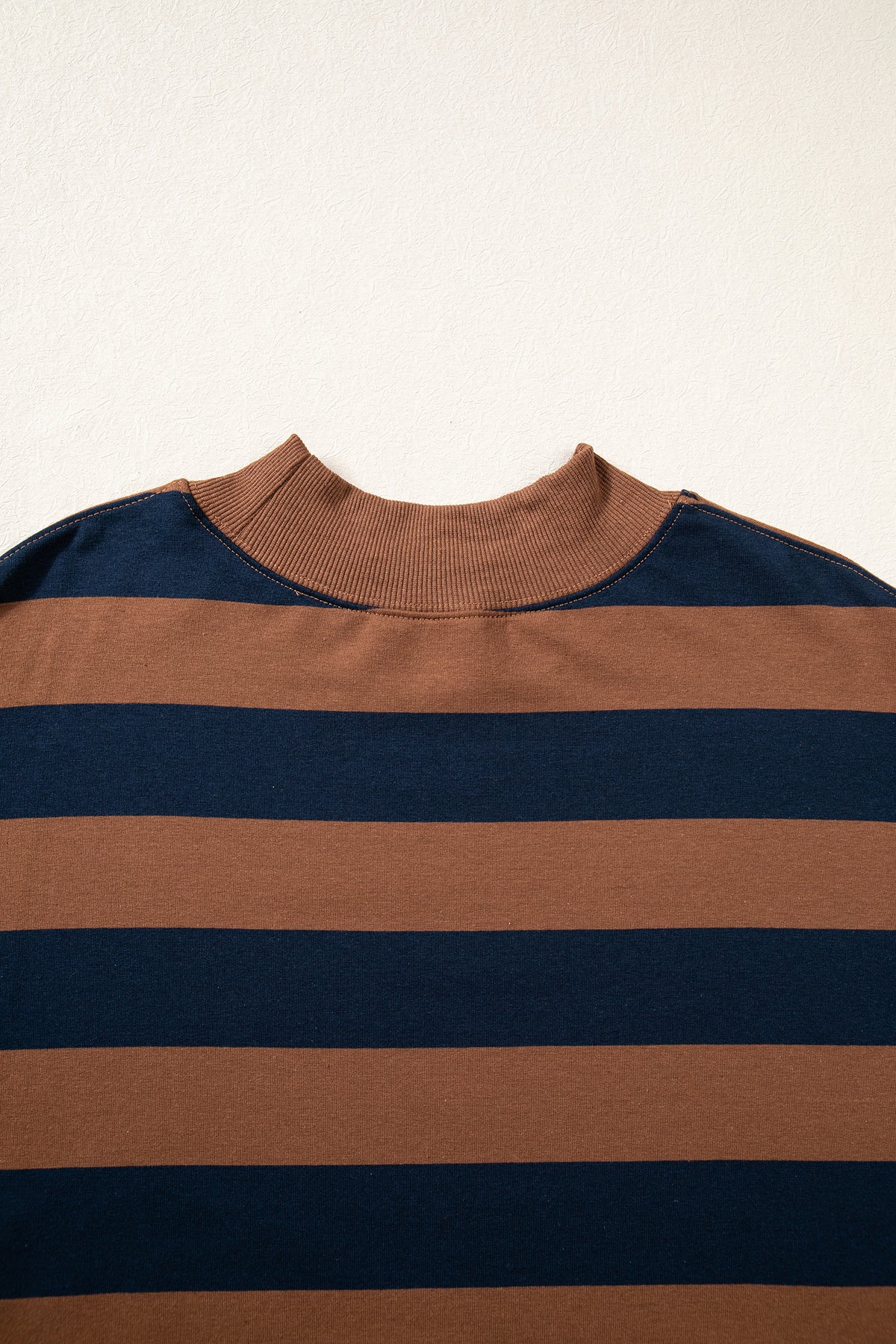 Brown Stripe Colorblock Mock Neck Relaxed Sweatshirt