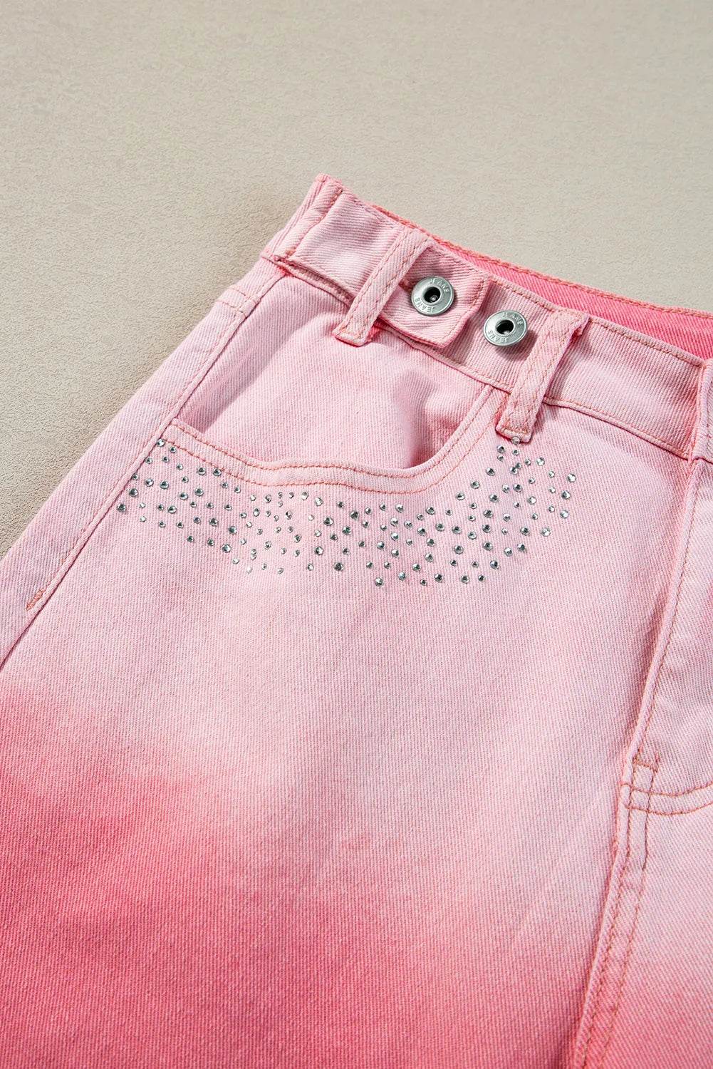 Pink Scattering Rhinestone Gradient Denim Pants - Chic Meadow Boutique 