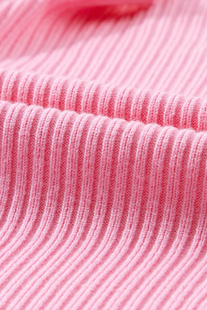 Tops/Short Sleeve Sweaters Pink Patch Pocket Ribbed Knit Short Sleeve Sweater