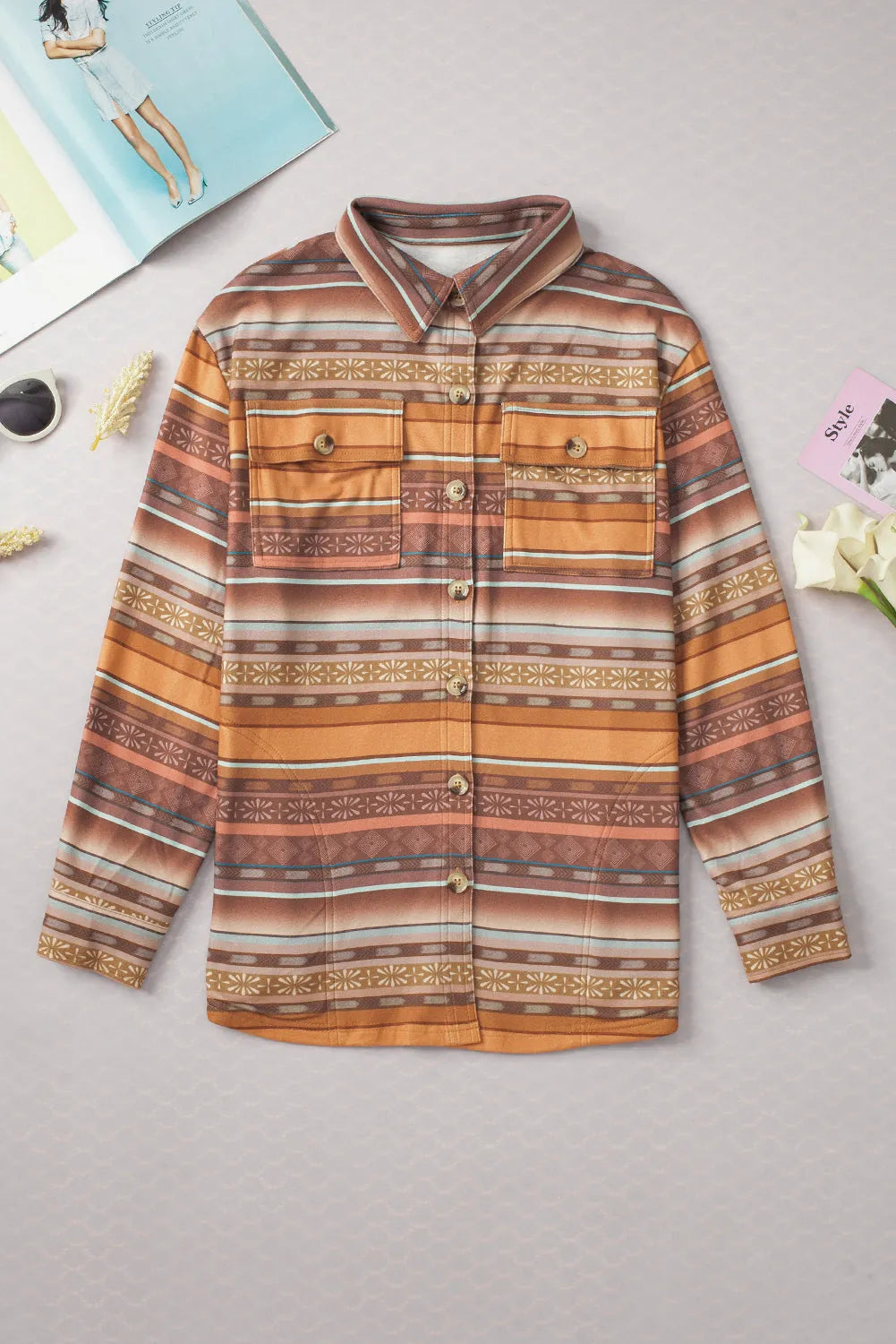 Brown Western Print Fleece Shacket - Chic Meadow Boutique 