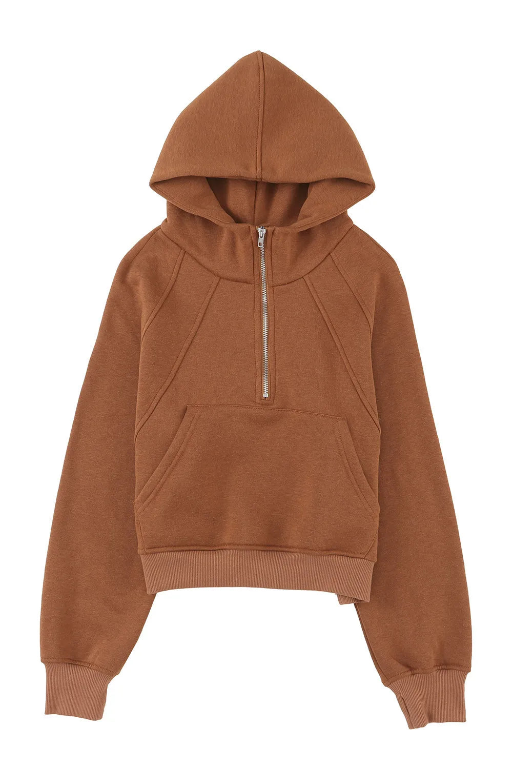 Brown Quarter Zip Kangaroo Pocket Hoodie - Chic Meadow Boutique 