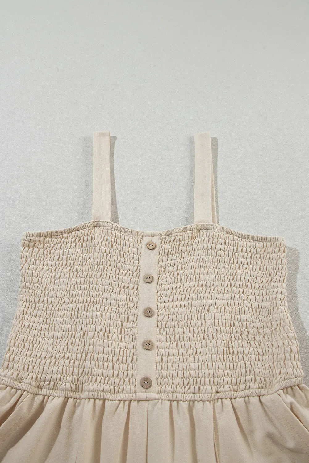 Beige Buttons Smocked Sleeveless Romper - Chic Meadow Boutique 