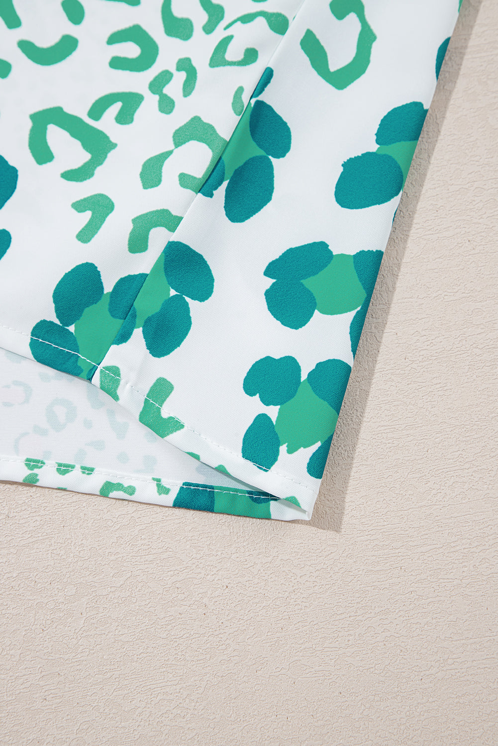 Green Mixed Leopard Print V Neck Short Sleeve Blouse