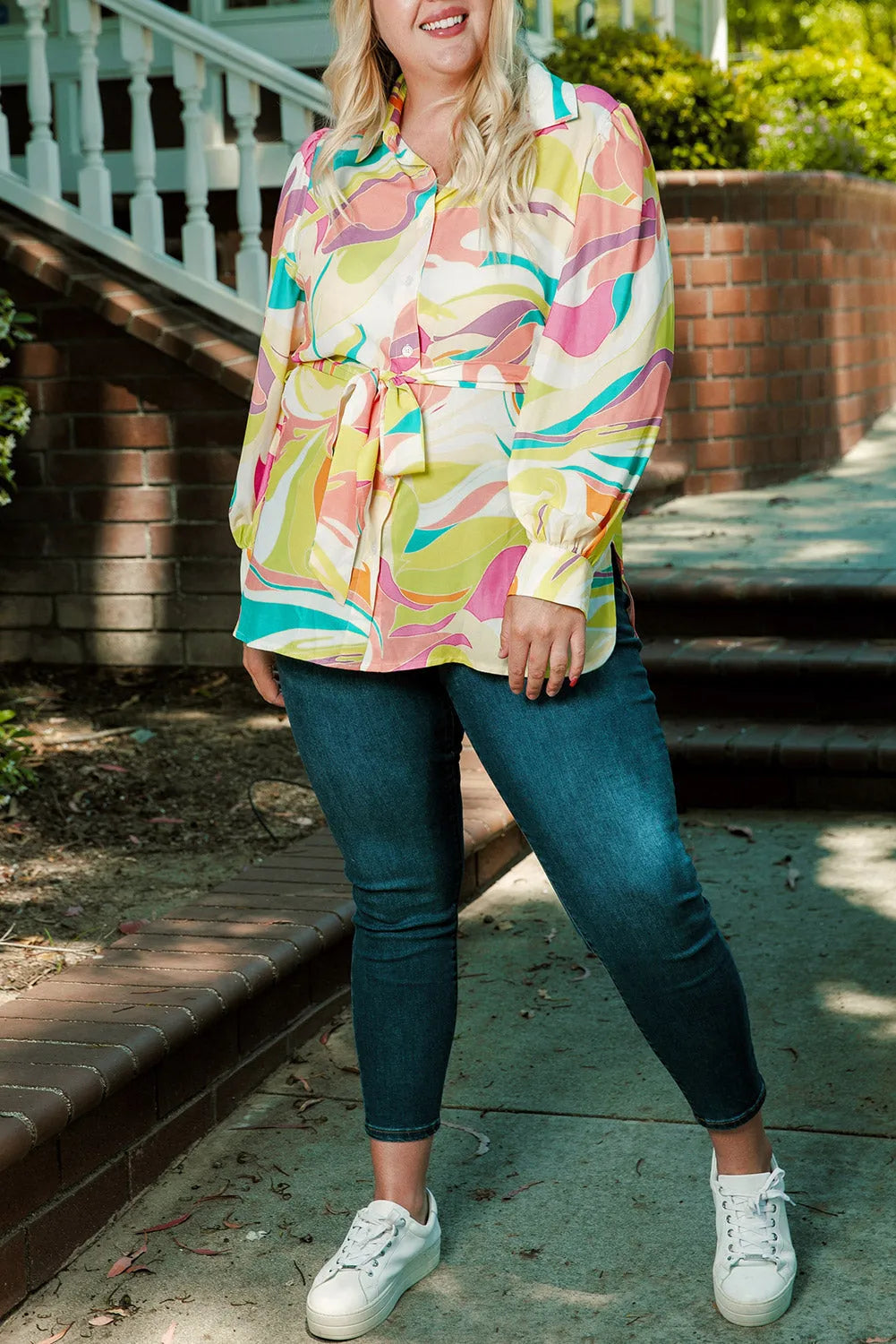 Yellow Plus Size Abstract Print Loose Tunic Shirt - Chic Meadow Boutique 