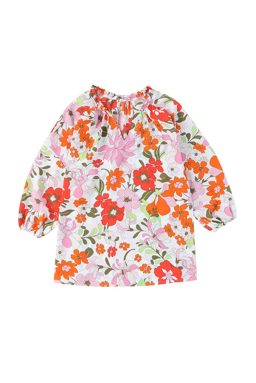 Orange Blooming Flowers Frill Trim Puff Sleeve Blouse - Chic Meadow Boutique 