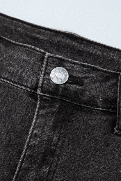 Carbon Grey Raw Hem High Waist Denim Shorts