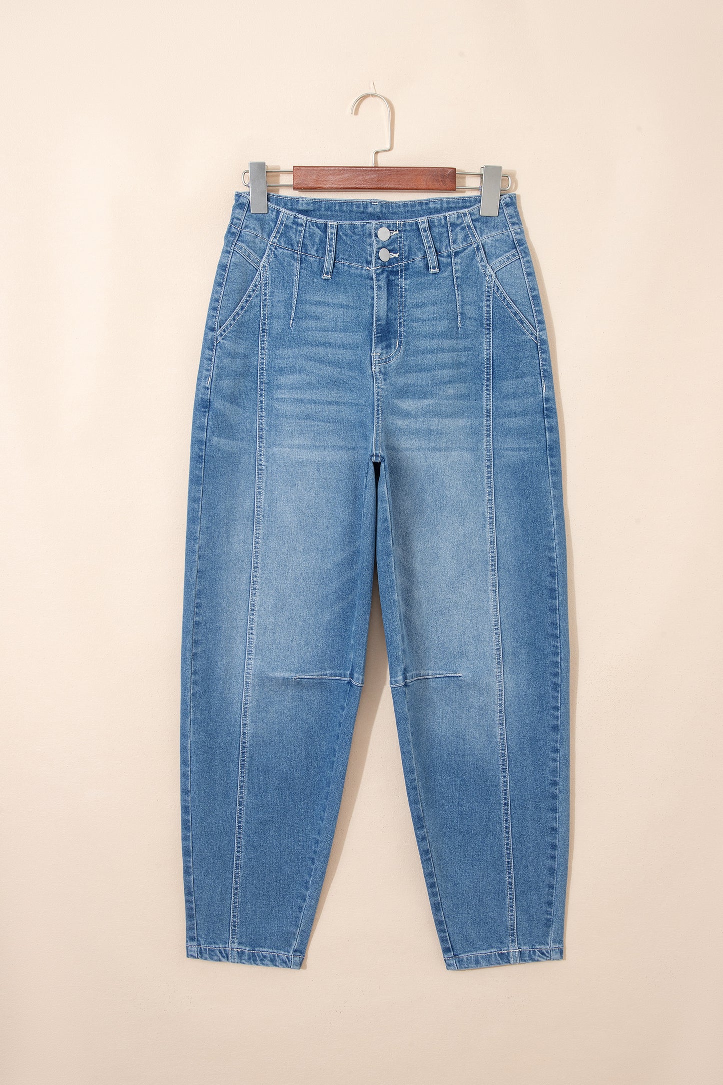 Sky Blue Medium Wash Cuffed Barrel Jeans