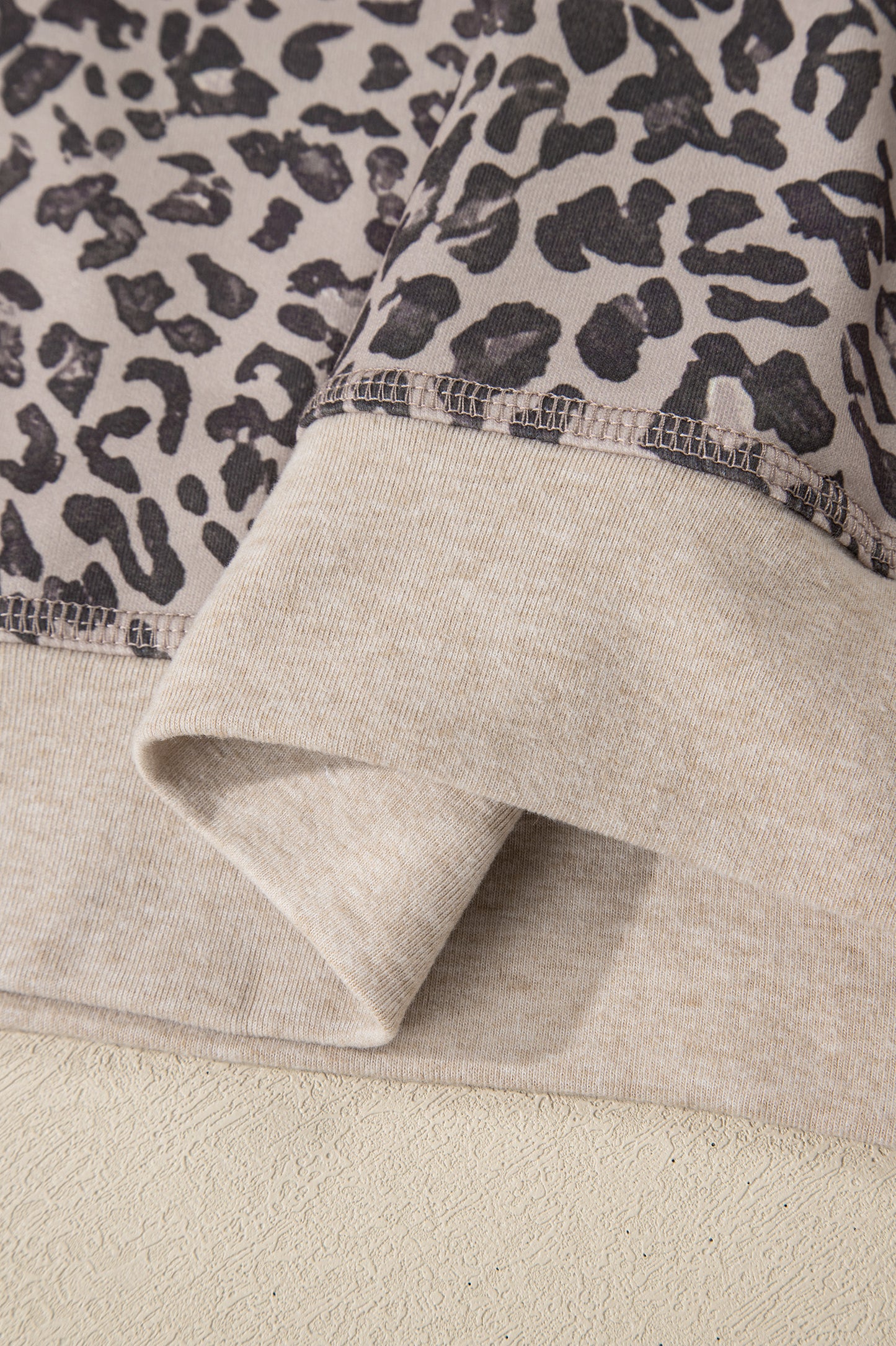 Khaki Leopard Print Patchwork Crew Neck Sweatshirt