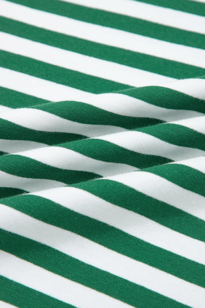 Green Stripe Drop Shoulder Boxy Casual Terry Short Set