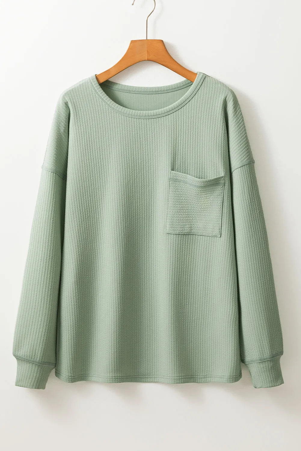 Clearly Aqua Solid Color Corded Drop Shoulder Long Sleeve Top - Chic Meadow Boutique 