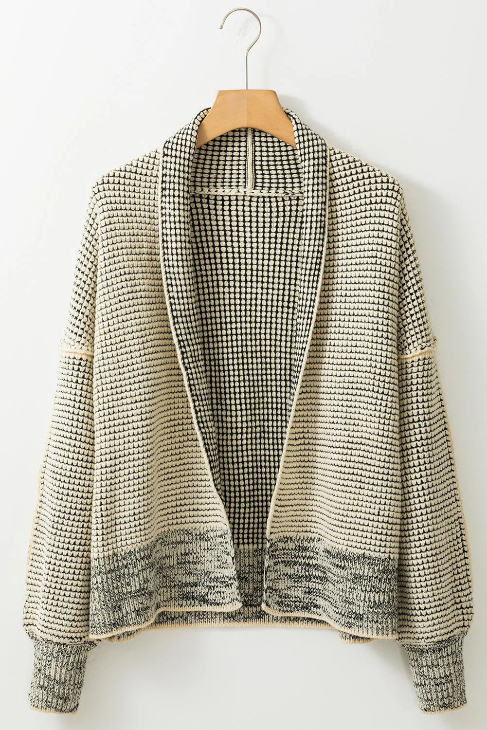 Apricot Plaid Contrast Trim Open Front Cardigan - Chic Meadow Boutique 