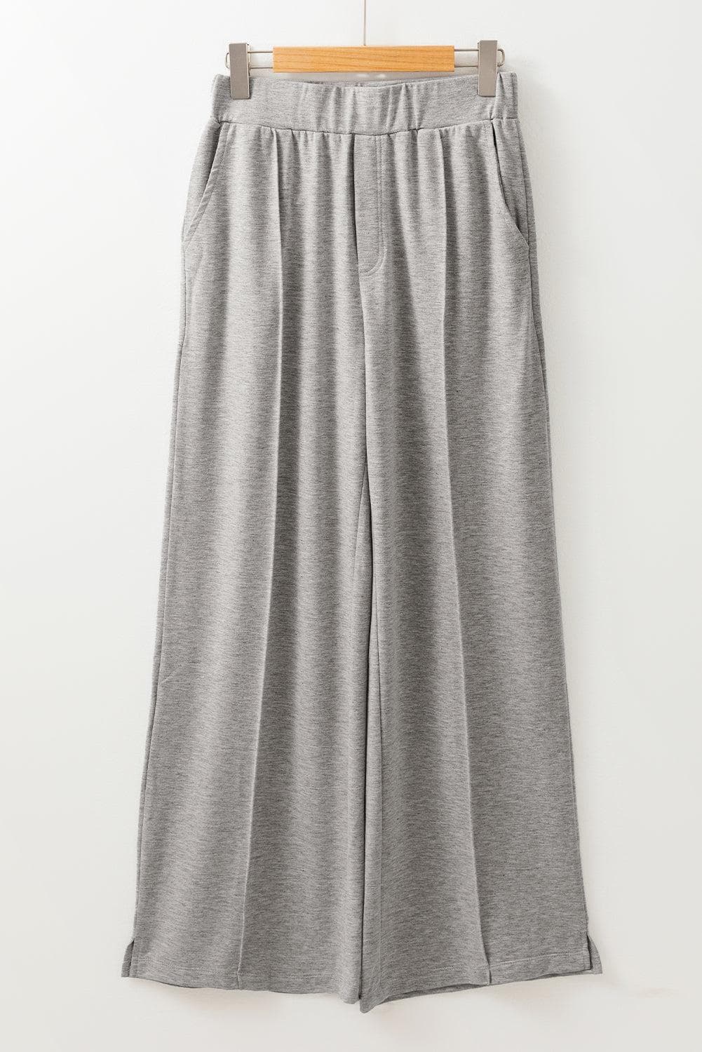 Bottoms/Pants & Culotte Medium Grey Central Seam Wide Leg High Waist Knit Casual Pants