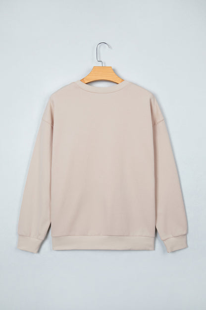 Beige GOOD LUCK Western Horse Print Oversized Pullover Sweatshirt