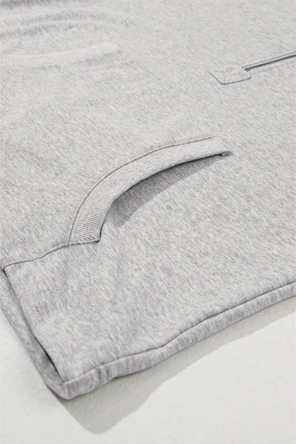 Light Grey Solid Kangaroo Pocket Half Zipper Oversized Hoodie - Chic Meadow Boutique 