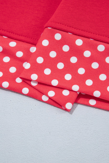 Red Colorblock Polka Dot Contrast Trim Oversized Sweatshirt