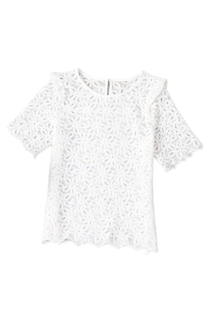 White Elegant Flower Embroidery Hollowed Blouse - Chic Meadow Boutique 