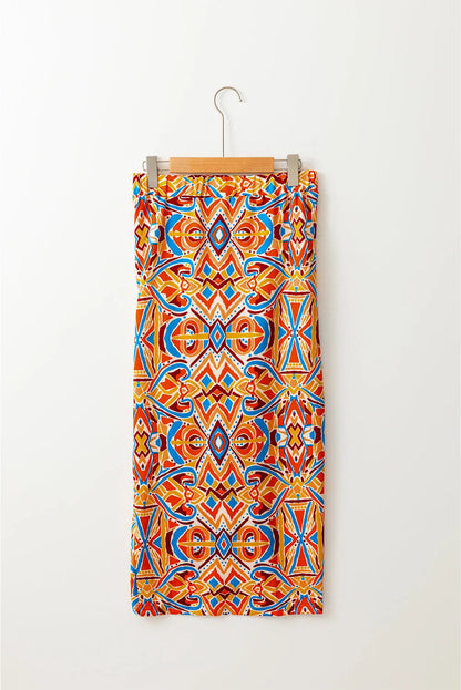 Yellow Geometric Abstract Print Slit High Waist Maxi Skirt - Chic Meadow Boutique 