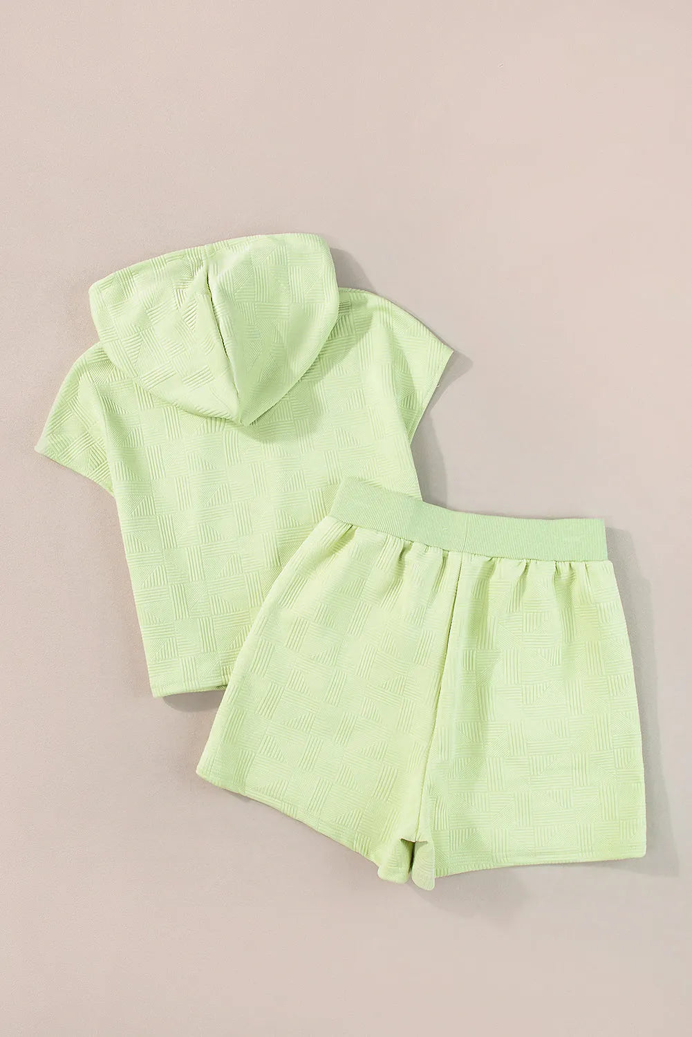 Meadow Mist Green Textured Cropped Hoodie and Shorts Set - Chic Meadow Boutique 