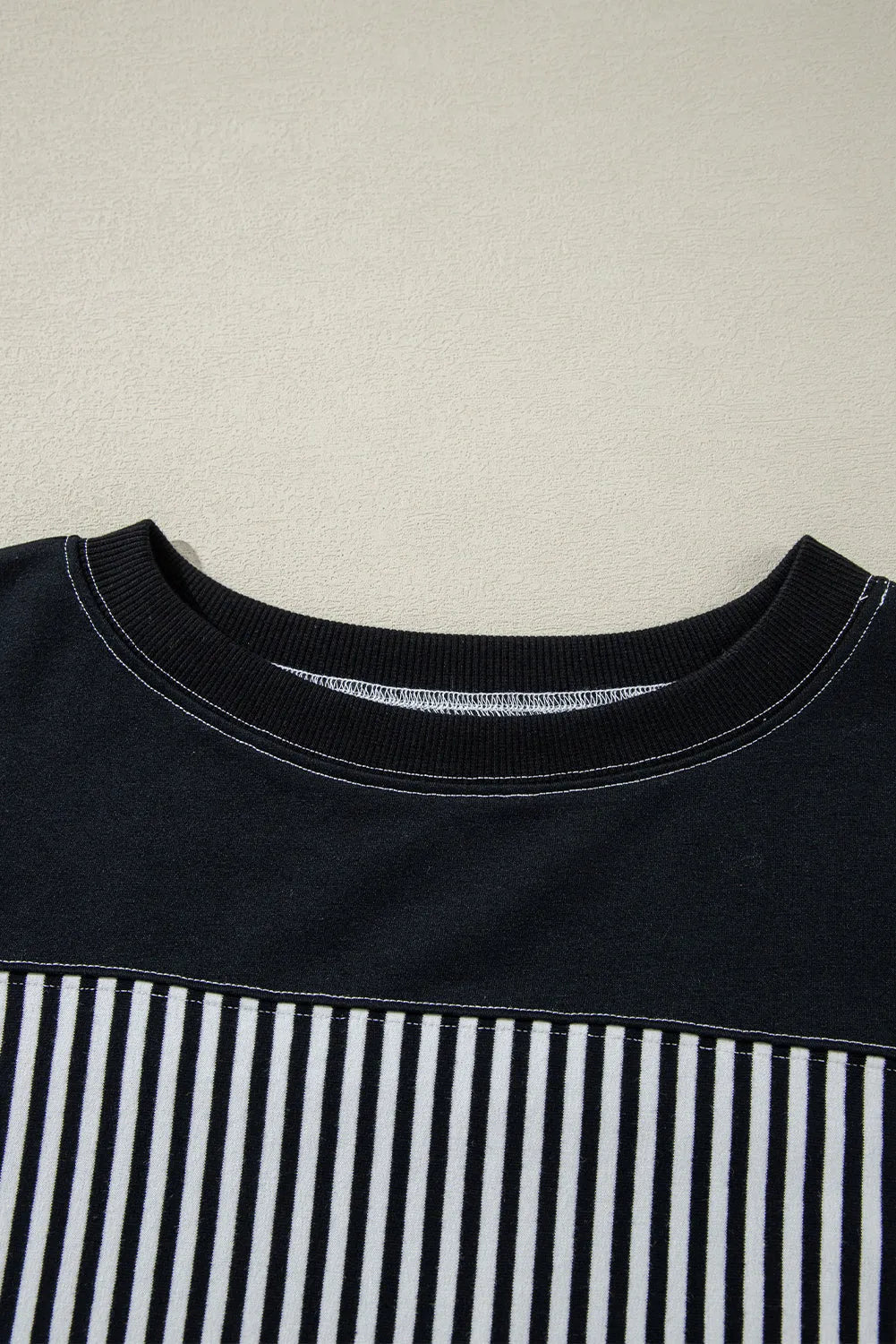 Black White Striped Patchwork 3/4 Sleeve Oversize Top - Chic Meadow Boutique 