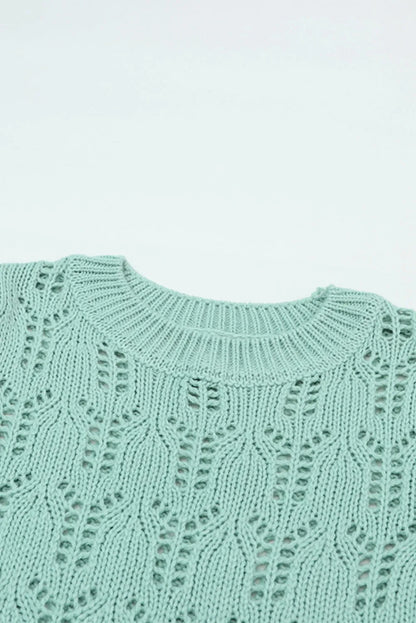 Green Sheer Knitted Pointelle Sweater - Chic Meadow Boutique 