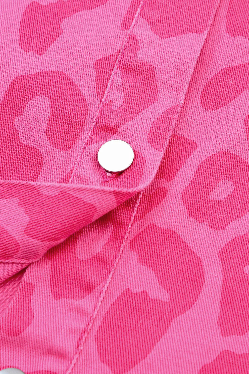 Outerwear/Denim jackets Pink Leopard Print Button Cuffs Raw Hem Jacket