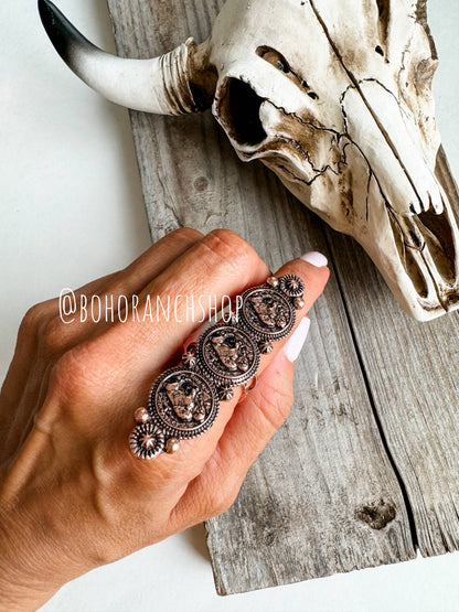 3 COIN TEXTURED RING - Western adjustable ring 