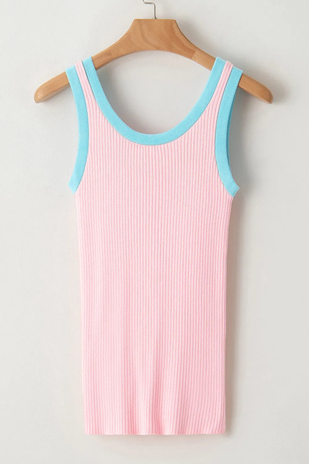 Pink Colorblock Edge Ribbed Knit U Neck Tank Top - Chic Meadow Boutique 