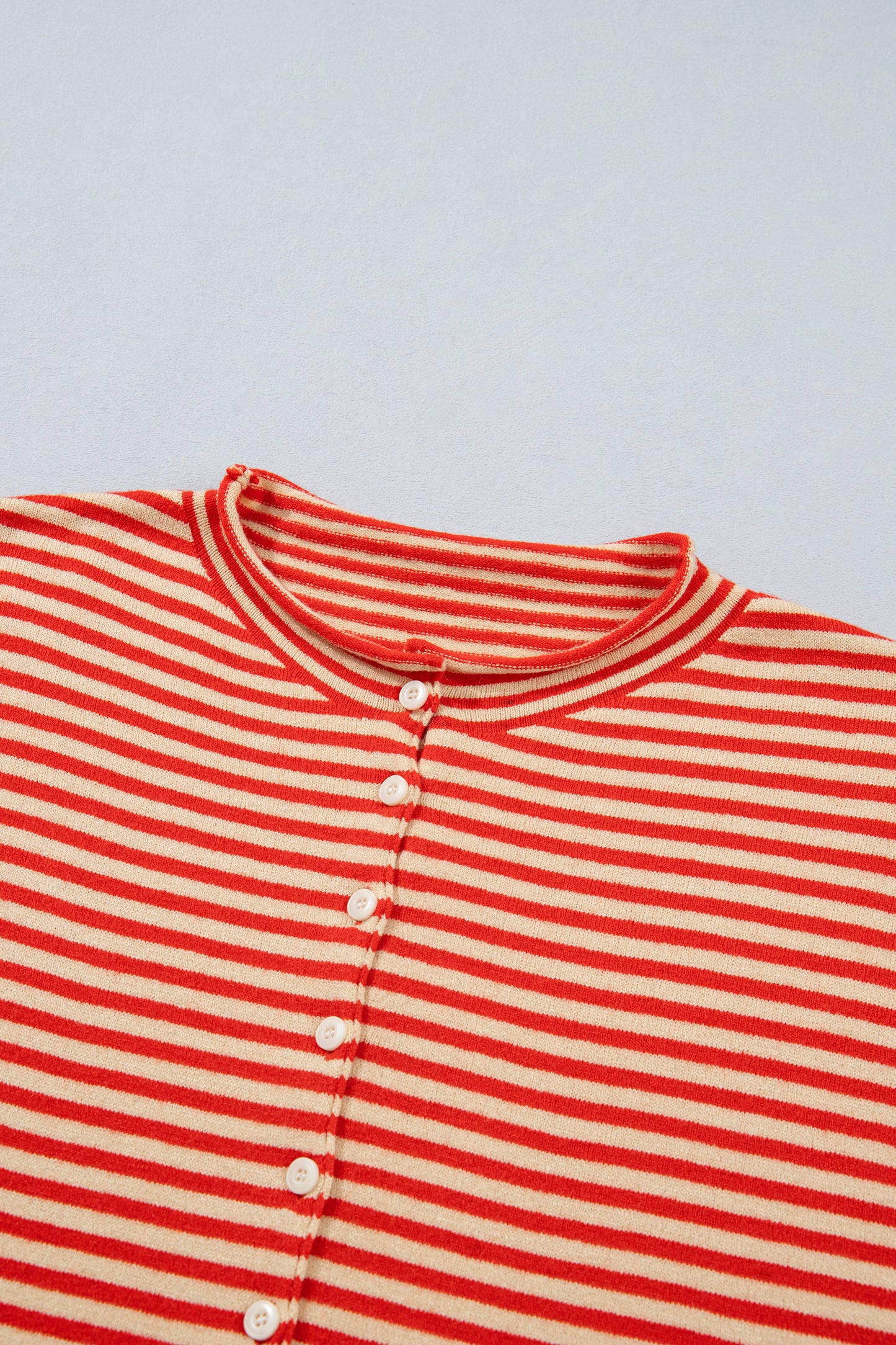 Red Stripe Striped Button Collar Long Sleeve Knit Cardigan