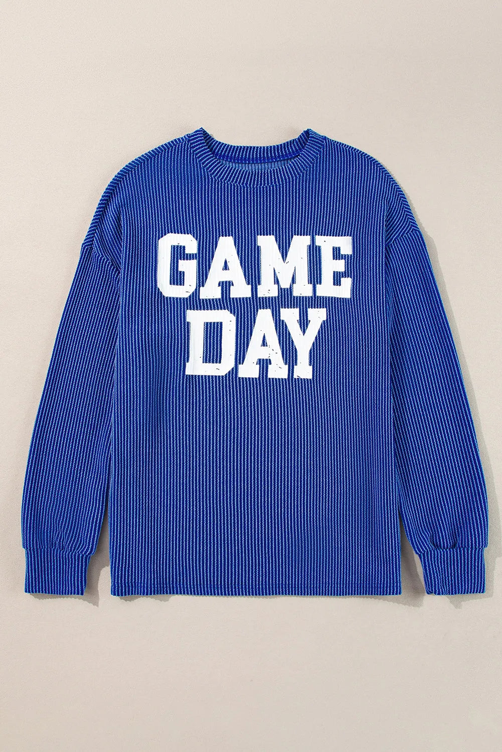 Bluing Corded GAME DAY Graphic Long Sleeve Crewneck Top - Chic Meadow Boutique 