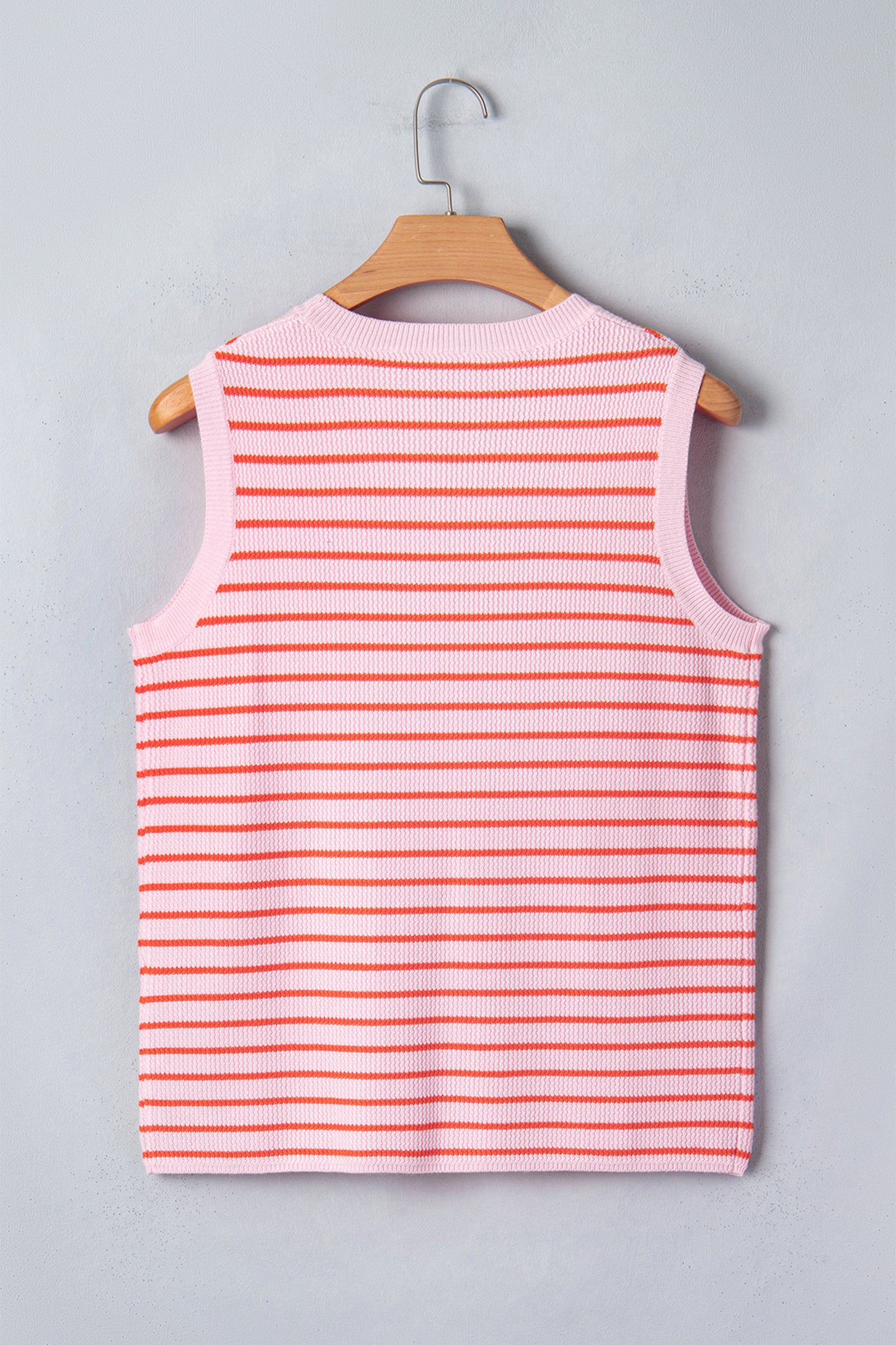 Pink Stripe Textured Knit Sleeveless Casual Sweater Top