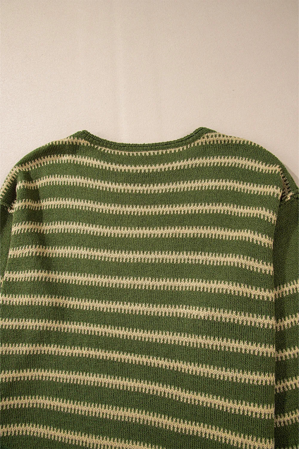 Sweaters & Cardigans/Sweaters Green Stripe Drop Shoulder Casual Sweater