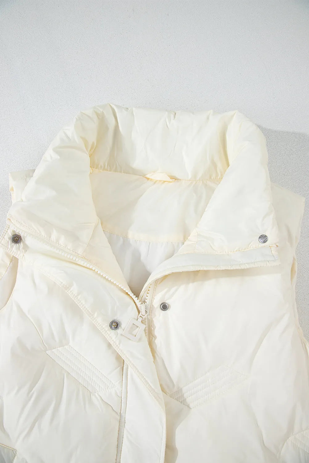 White Quilted High Neck Zip Up Jacket Vest - Chic Meadow Boutique 