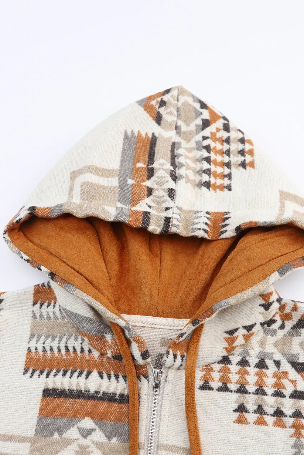 Beige Aztec Print Kangaroo Pocket Half-Zip Hoodie - Chic Meadow Boutique 