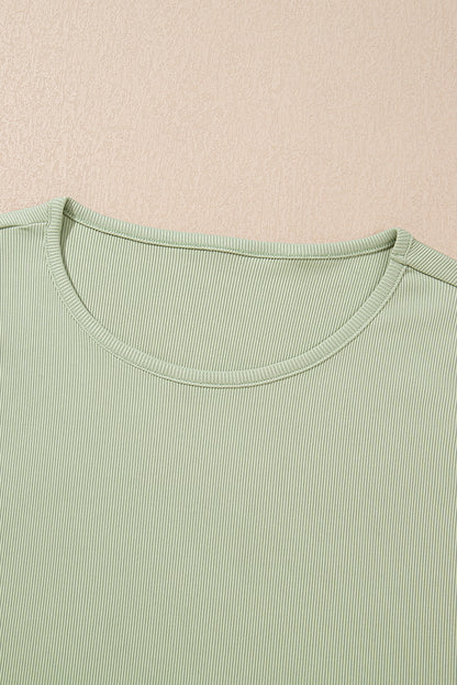 Smoke Green Textured Tank Top and Drawstring High Waist Pants Set